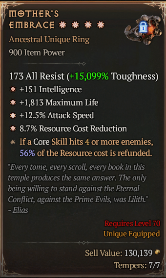 Mother's Embrace 4GA ? Unique Ring ? High Roll S13 24/7 Online Acc#1C142