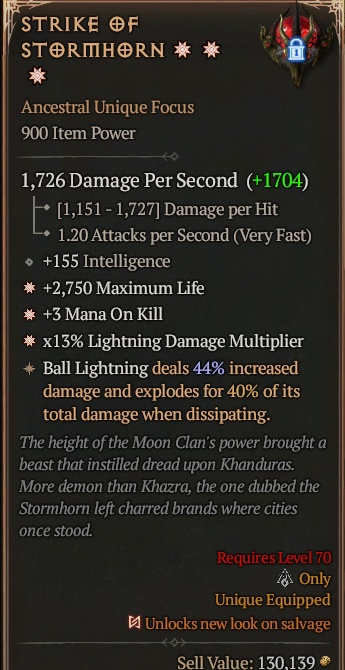 Strike of Stormhorn 3GA ? Unique Focus ? Good Roll S13 24/7 Online Acc#1C148