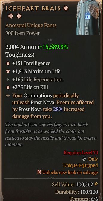 Iceheart Brais 3GA ? Unique Pants ? High Roll S13 24/7 Online Acc#1C1410