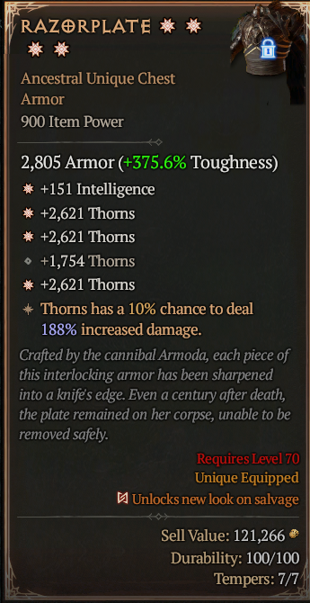 Razorplate 4GA ? Unique Chest Armor ? Good Roll S13 24/7 Online Acc#1C152