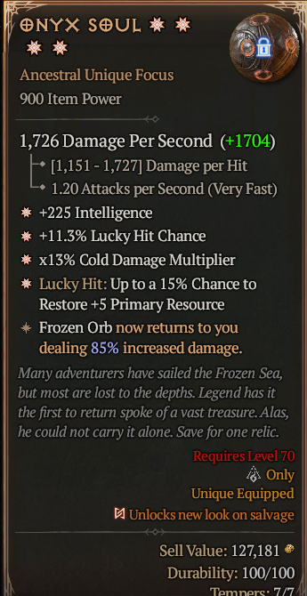 Onyx Soul 4GA ? Unique Focus ? Good Roll S13 24/7 Online Acc#1C154