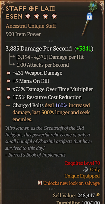 Staff of Lam Esen 4GA ? Unique Staff ? High Roll S13 24/7 Online Acc#1C156