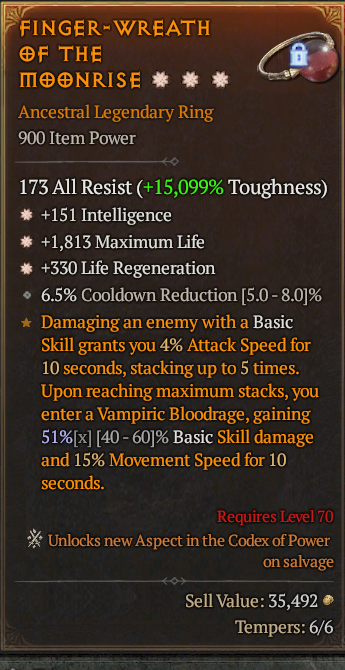 Legendary Ring Int(GA) Life/HP(GA) Regen// S13 24/7 Online Acc#1C214