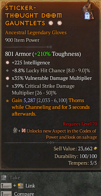 Legendary Gloves Int(GA) Vuln Multi(GA) // S13 24/7 Online Acc#1C223