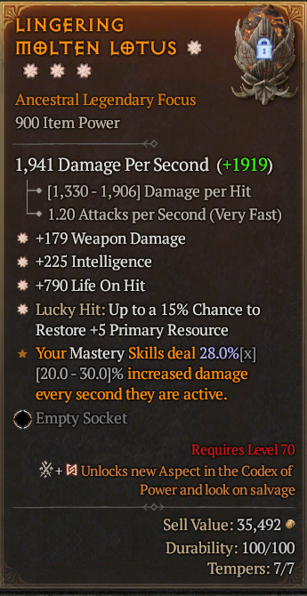 Legendary Focus Weapon Dmg(GA) Int(GA) LoH(GA)/Lucky 15% Res(GA)/ S13 24/7 Online Acc#1C228