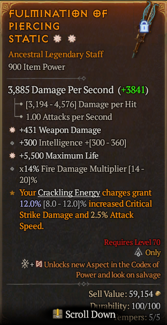 Legendary Staff Weapon Dmg(GA) Life/HP(GA) // S13 24/7 Online Acc#1C229
