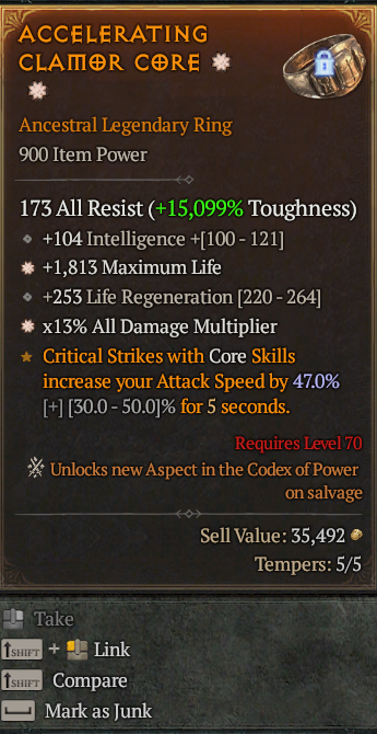 Legendary Ring Life/HP(GA) AD(GA) // S13 24/7 Online Acc#1C231