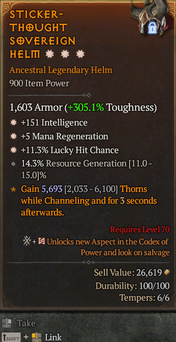 Legendary Helm Int(GA) Mana Regen(GA) Lucky// S13 24/7 Online Acc#1C243