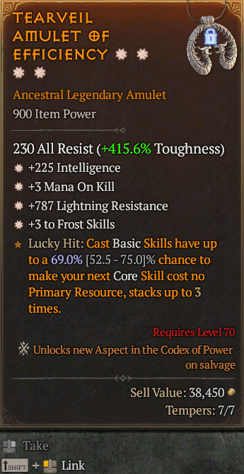 Legendary Amulet Int(GA) Mana/Kill(GA) Light Res(GA)/Frost(GA)/ S13 24/7 Online Acc#1C246