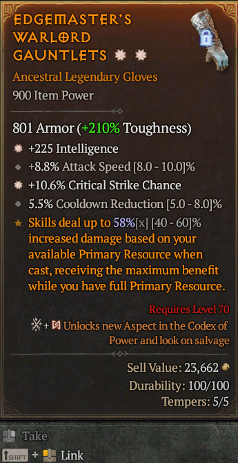 Legendary Gloves Int(GA) CC(GA) // S13 24/7 Online Acc#1C249