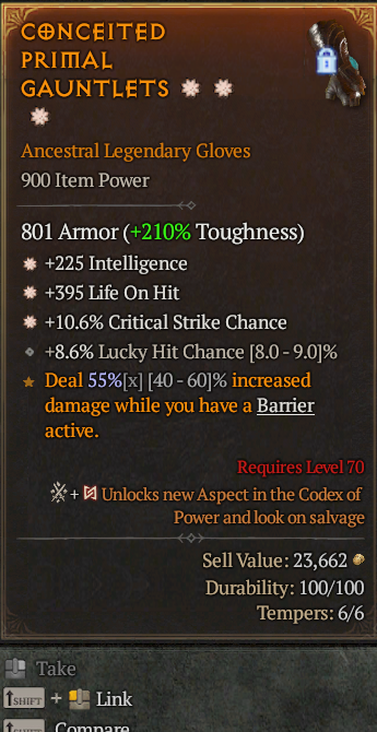 Legendary Gloves Int(GA) LoH(GA) CC// S13 24/7 Online Acc#1C251