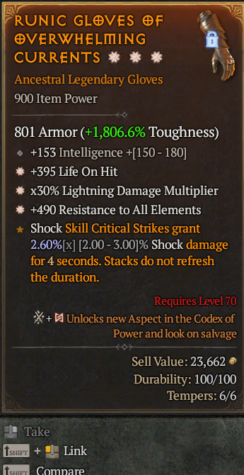 Legendary Gloves LoH(GA) Lightning Multi(GA) All Res// S13 24/7 Online Acc#1C252
