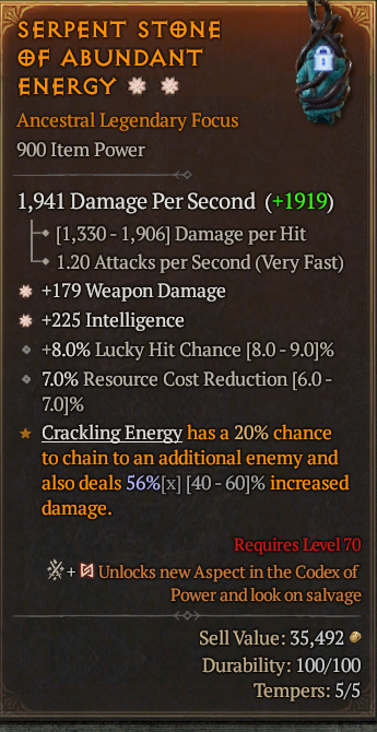 Legendary Focus Weapon Dmg(GA) Int(GA) // S13 24/7 Online Acc#1C254