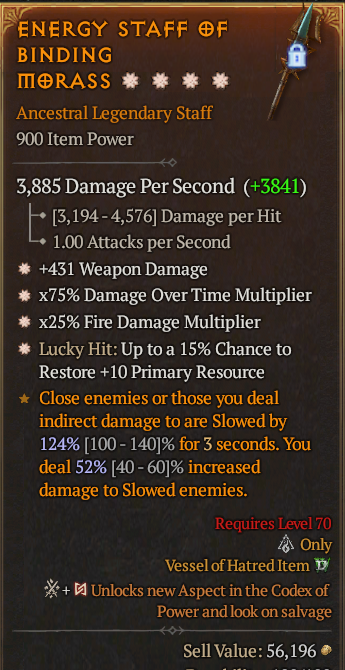 Legendary Staff Weapon Dmg(GA) DoT Multi(GA) Fire Multi(GA)/Lucky 15% Res(GA)/ S13 24/7 Online Acc#1C314