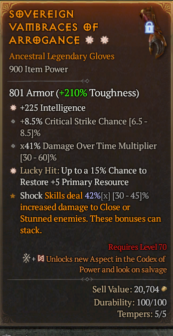 Legendary Gloves Int(GA) Lucky 15% Res(GA) // S13 24/7 Online Acc#1C316