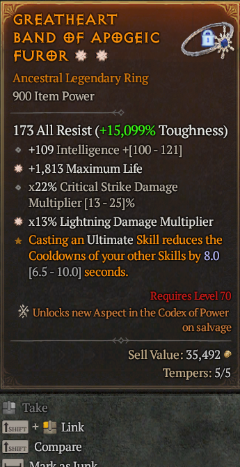 Legendary Ring Life/HP(GA) Lightning Multi(GA) // S13 24/7 Online Acc#1C319
