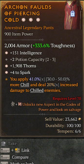Legendary Pants Int(GA) Thorns(GA) // S13 24/7 Online Acc#1C322