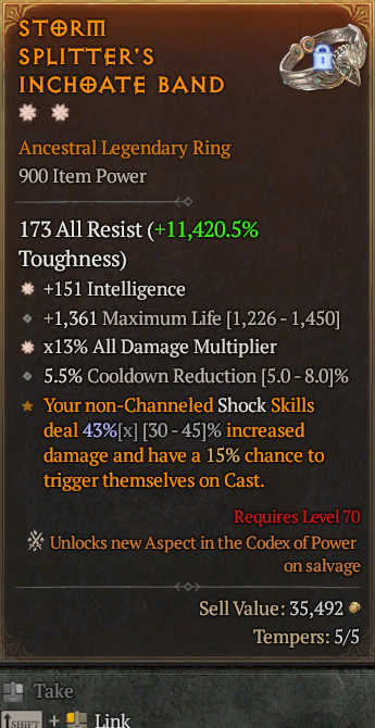 Legendary Ring Int(GA) AD(GA) // S13 24/7 Online Acc#1C328