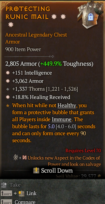 Legendary Chest Armor Int(GA) Armor(GA) Heal// S13 24/7 Online Acc#1C329