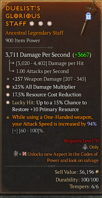 Legendary Staff AD(GA) RCR(GA) Lucky 15% Res// S13 24/7 Online Acc#1C334