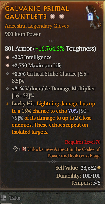 Legendary Gloves Int(GA) Life/HP(GA) // S13 24/7 Online Acc#1C339