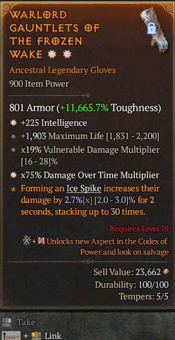 Legendary Gloves Int(GA) DoT Multi(GA) // S13 24/7 Online Acc#1C343