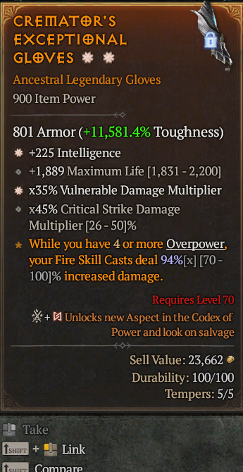 Legendary Gloves Int(GA) Vuln Multi(GA) // S13 24/7 Online Acc#1C349