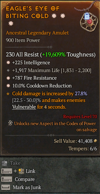Legendary Amulet Int(GA) Fire Res(GA) CDR// S13 24/7 Online Acc#1C351
