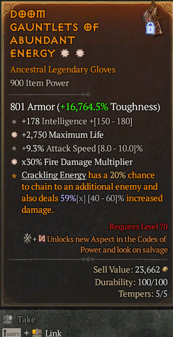 Legendary Gloves Life/HP(GA) Fire Multi(GA) // S13 24/7 Online Acc#1C352