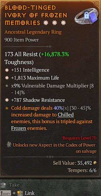 Legendary Ring Int(GA) Life/HP(GA) Shadow Res// S13 24/7 Online Acc#1C353