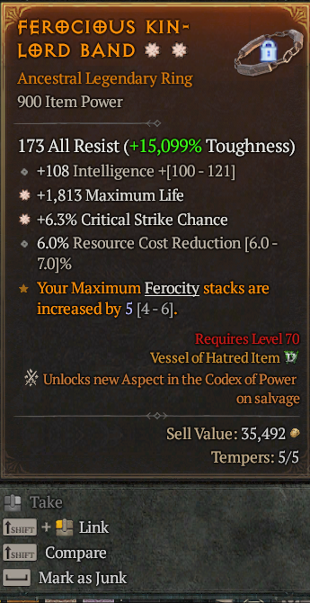 Legendary Ring Life/HP(GA) CC(GA) // S13 24/7 Online Acc#1C356