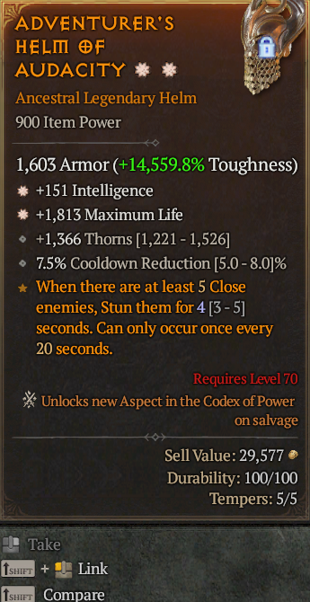 Legendary Helm Int(GA) Life/HP(GA) // S13 24/7 Online Acc#1C358