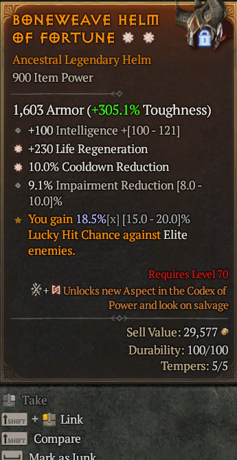 Legendary Helm Regen(GA) CDR(GA) // S13 24/7 Online Acc#1C412