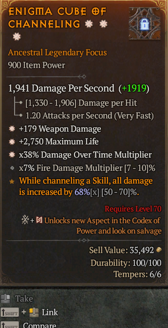 Legendary Focus Weapon Dmg(GA) Life/HP(GA) DoT Multi// S13 24/7 Online Acc#1C414