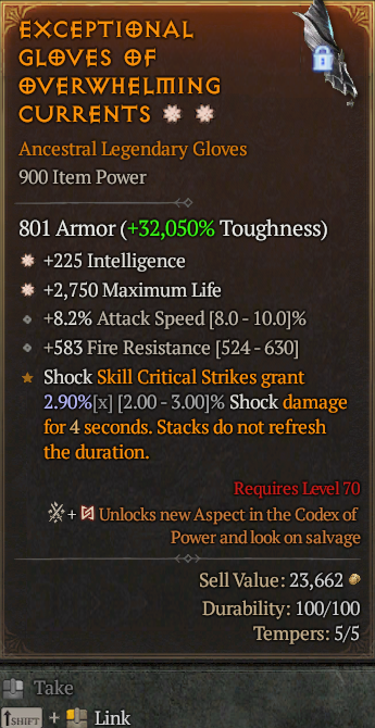 Legendary Gloves Int(GA) Life/HP(GA) // S13 24/7 Online Acc#1C422
