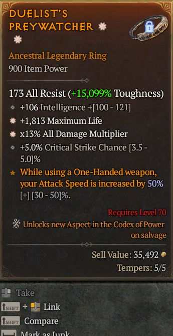 Legendary Ring Life/HP(GA) AD(GA) // S13 24/7 Online Acc#1C423