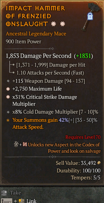 Legendary Mace Life/HP(GA) CDM(GA) // S13 24/7 Online Acc#1C425