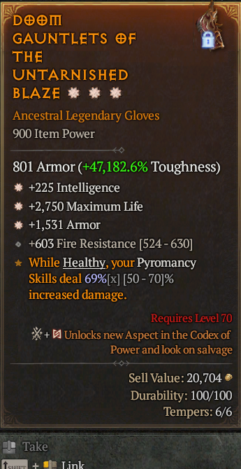 Legendary Gloves Int(GA) Life/HP(GA) Armor// S13 24/7 Online Acc#1C438