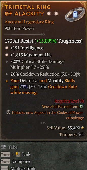 Legendary Ring Int(GA) Life/HP(GA) // S13 24/7 Online Acc#1C442