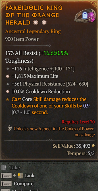 Legendary Ring Life/HP(GA) CDR(GA) // S13 24/7 Online Acc#1C444