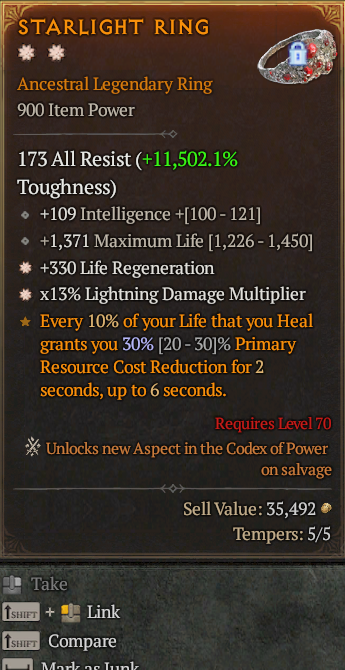 Legendary Ring Regen(GA) Lightning Multi(GA) // S13 24/7 Online Acc#1C449