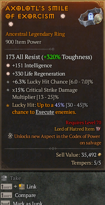 Legendary Ring Int(GA) Regen(GA) // S13 24/7 Online Acc#1C511