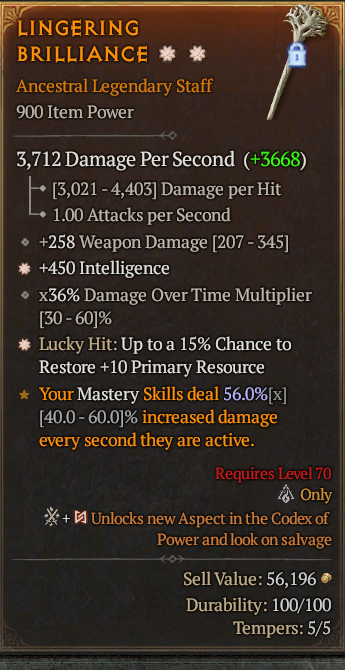 Legendary Staff Int(GA) Lucky 15% Res(GA) // S13 24/7 Online Acc#1C5110