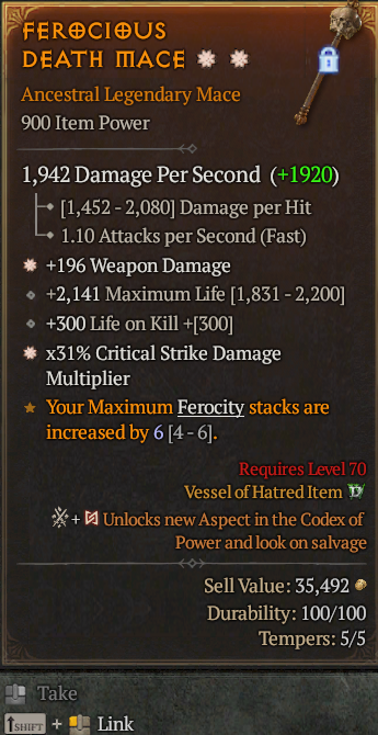 Legendary Mace Weapon Dmg(GA) CDM(GA) // S13 24/7 Online Acc#1C524