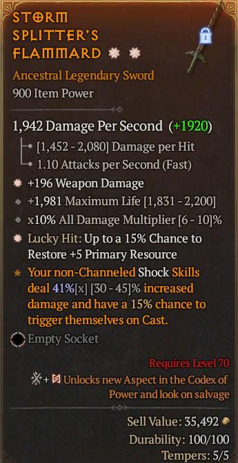 Legendary Sword Weapon Dmg(GA) Lucky 15% Res(GA) // S13 24/7 Online Acc#1C525