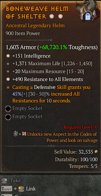 Legendary Helm Int(GA) All Res(GA) // S13 24/7 Online Acc#1C533