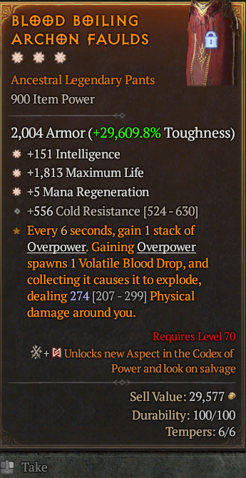 Legendary Pants Int(GA) Life/HP(GA) Mana Regen// S13 24/7 Online Acc#1C544