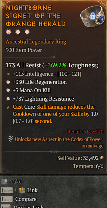 Legendary Ring Regen(GA) Mana/Kill(GA) Light Res// S13 24/7 Online Acc#1C5410