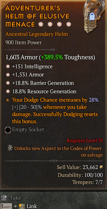 Legendary Helm Int(GA) Armor(GA) Barrier(GA)/Res Gen(GA)/ S13 24/7 Online Acc#1C551