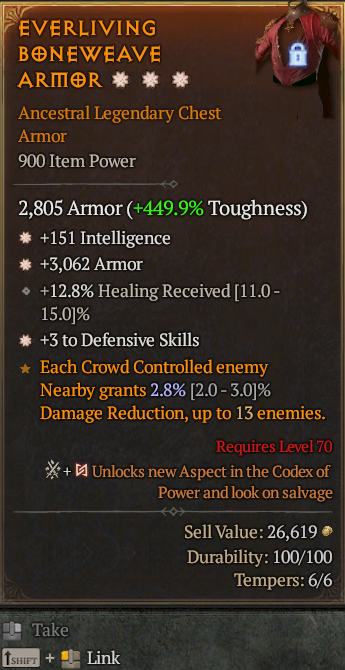 Legendary Chest Armor Int(GA) Armor(GA) Defensive// S13 24/7 Online Acc#1C555